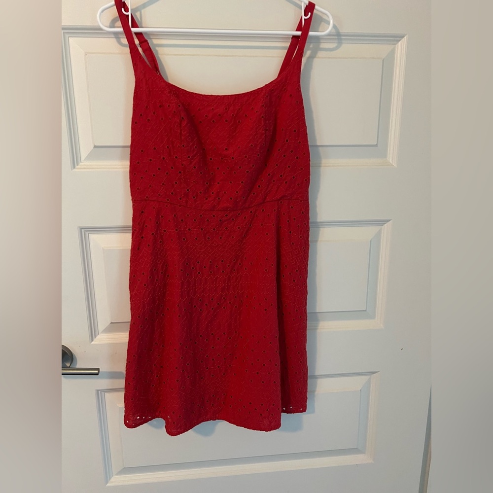 Red Eyelet Fit and Flare Mini Dress